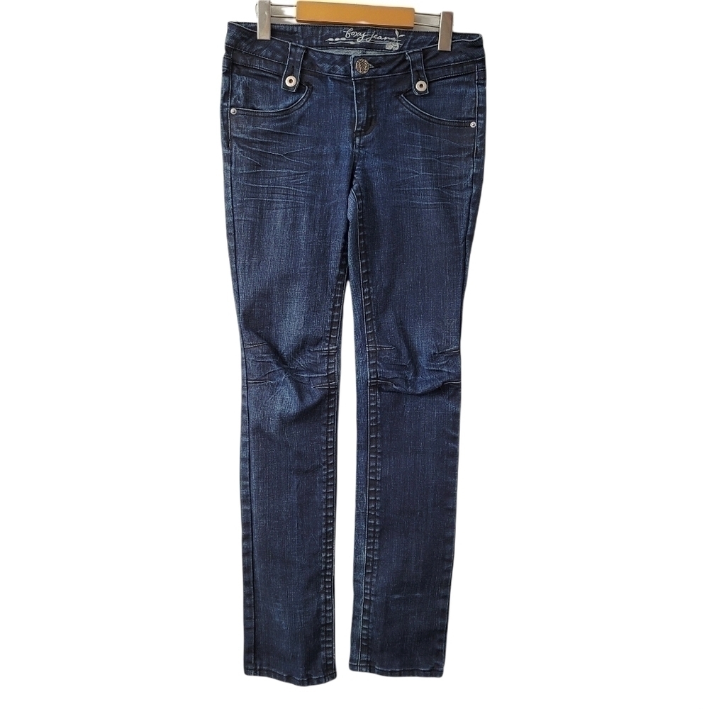 𝅺TALL Long Size 9 Straight Skinny Low Rise Dark Denim Wash Stretch Jean